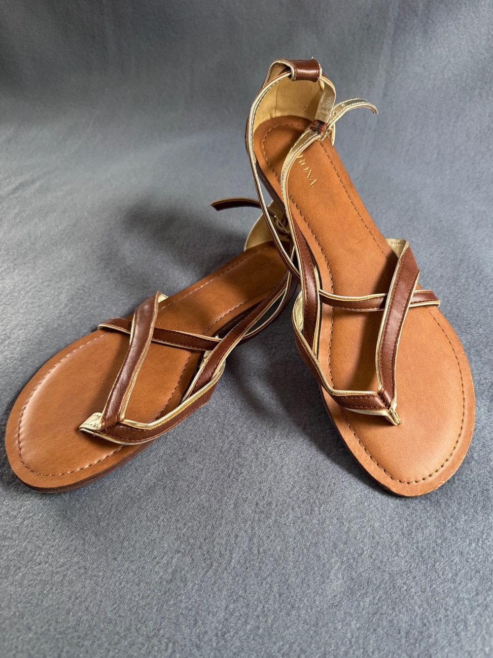 NWOT Brown & Gold Strappy Sandals